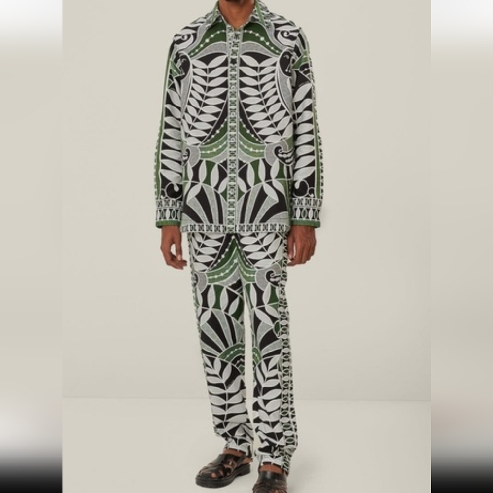 FARM Rio Black and Green Leaf Patterned Pants (Matching Shirt In Other Posting)